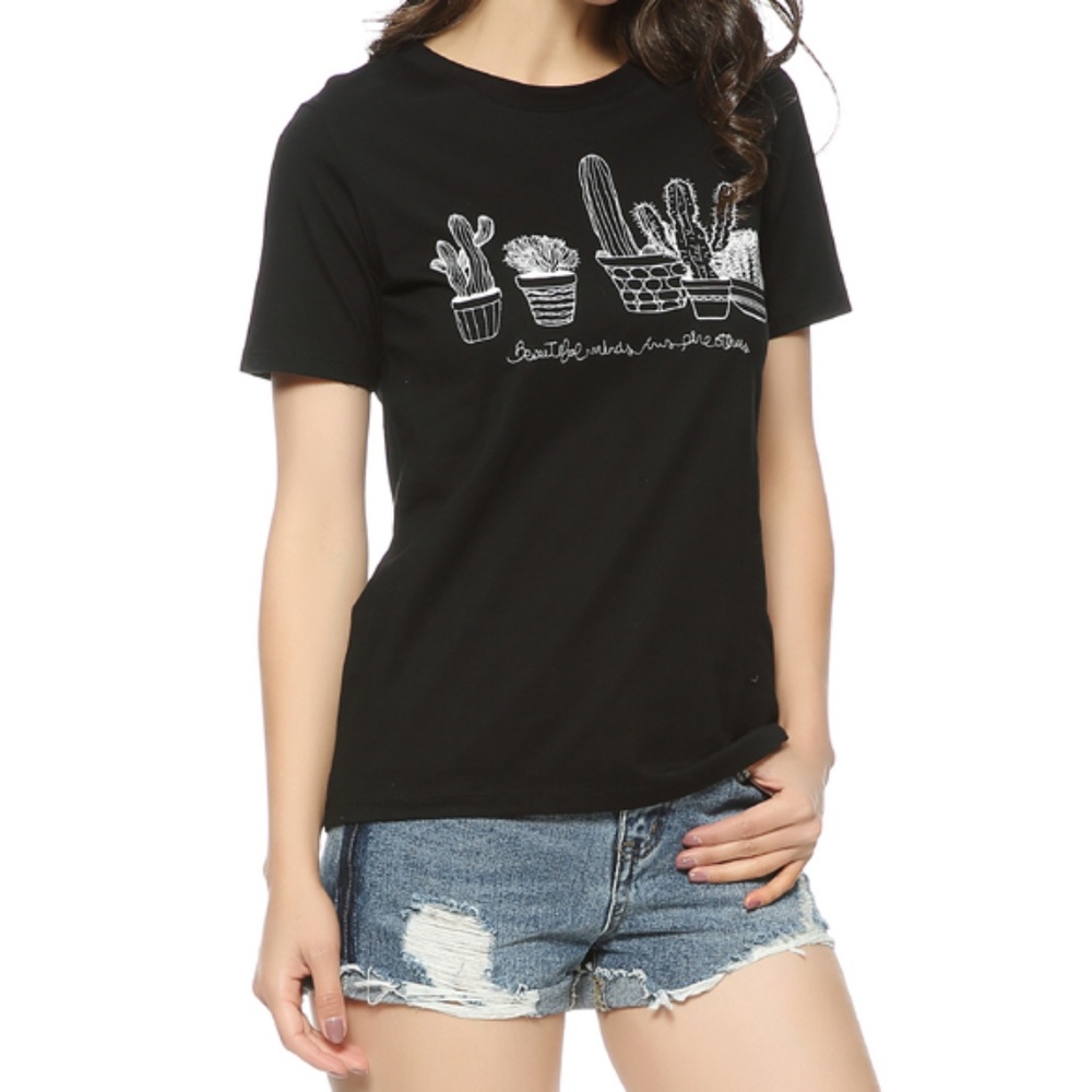 Black Cactus Cotton T shirt